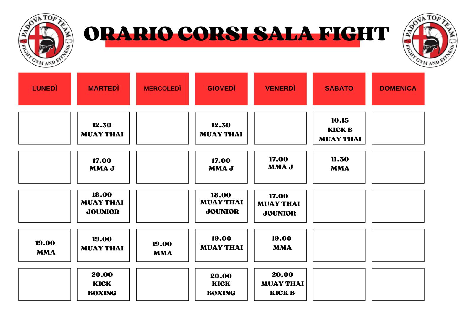 Orario corsi Sala Fight