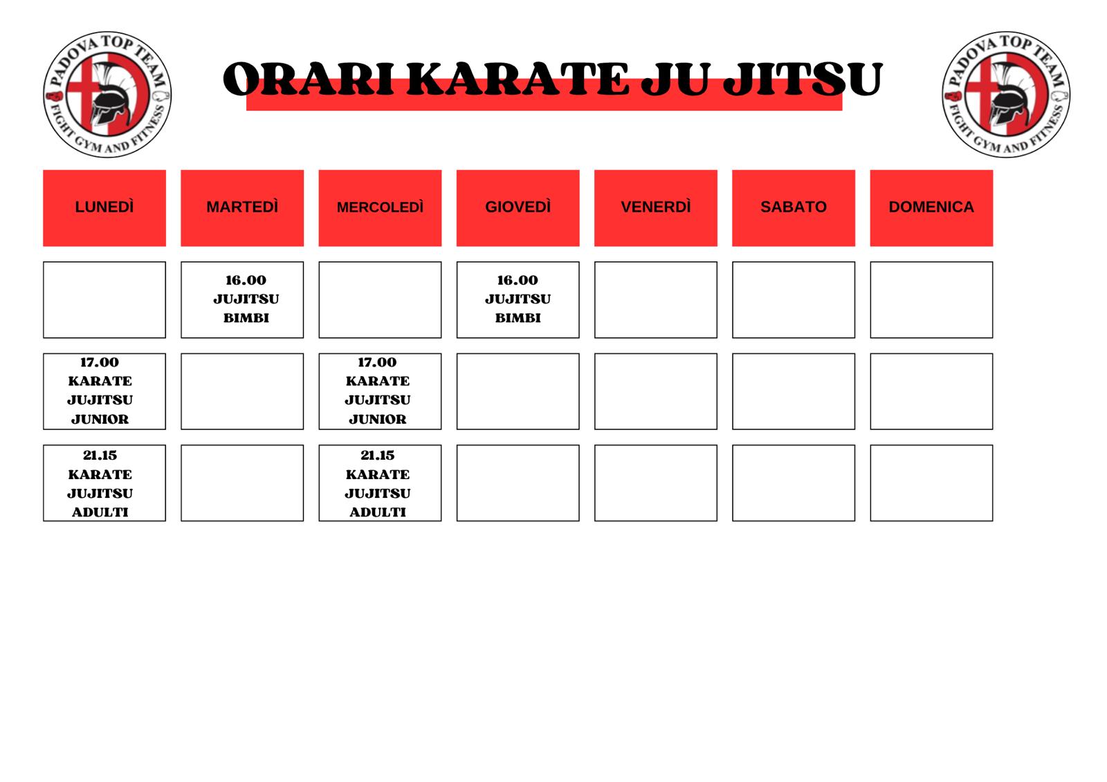 Orario corsi karate e ju jitsu